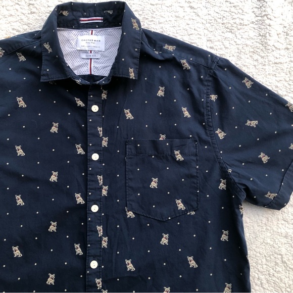 cactus man Shirts Frenchie Dog Print Shirt Button Down Short Sleeve